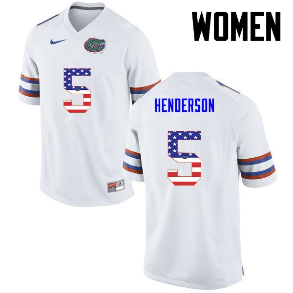 Florida Gators Women #5 CJ Henderson College Football Jersey USA Flag Fashion White